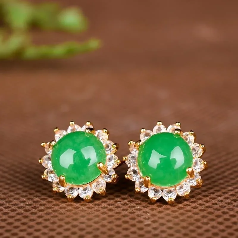 

Jade Flower Earrings Natural Jewelry Ear Studs Carved Luxury Charm Green 925 Silver Gemstone Talismans Stone Amulet Amulets
