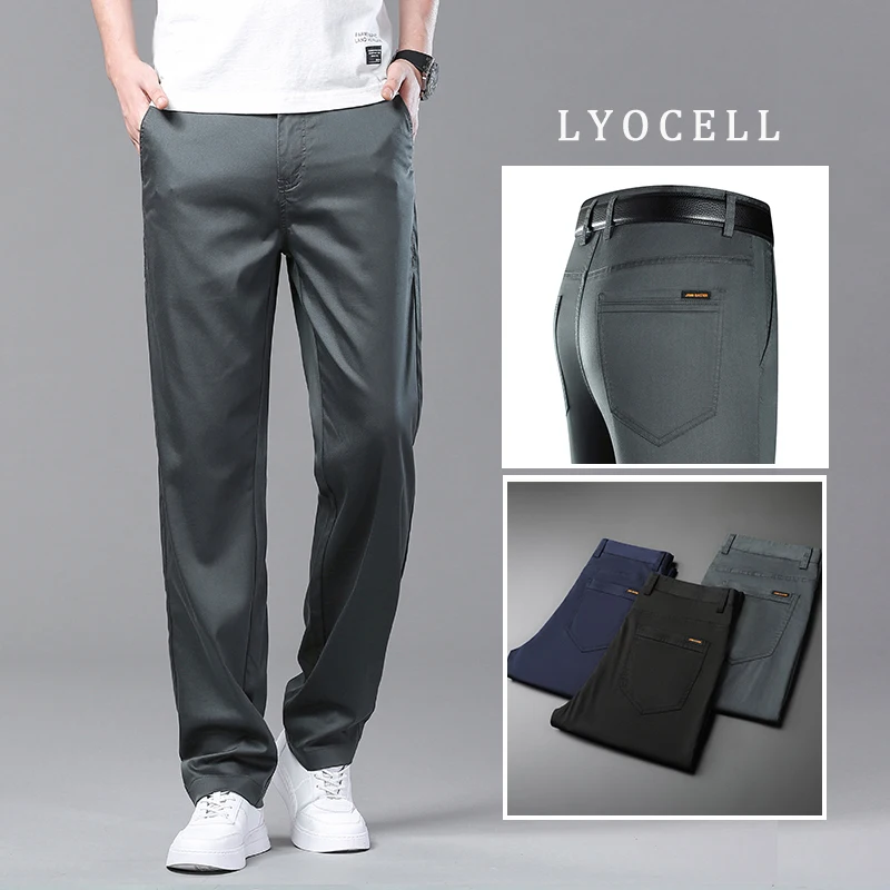 Straight Men's Pants Summer Thin Lyocell Fabric Baggy Trousers Male Classic High-quality Brand Clothing Gray Black Pants
Straight Men's Pants Summer Thin Lyocell Fabric Baggy Trousers Male Classic High-quality Brand Clothing Gray Black Pants