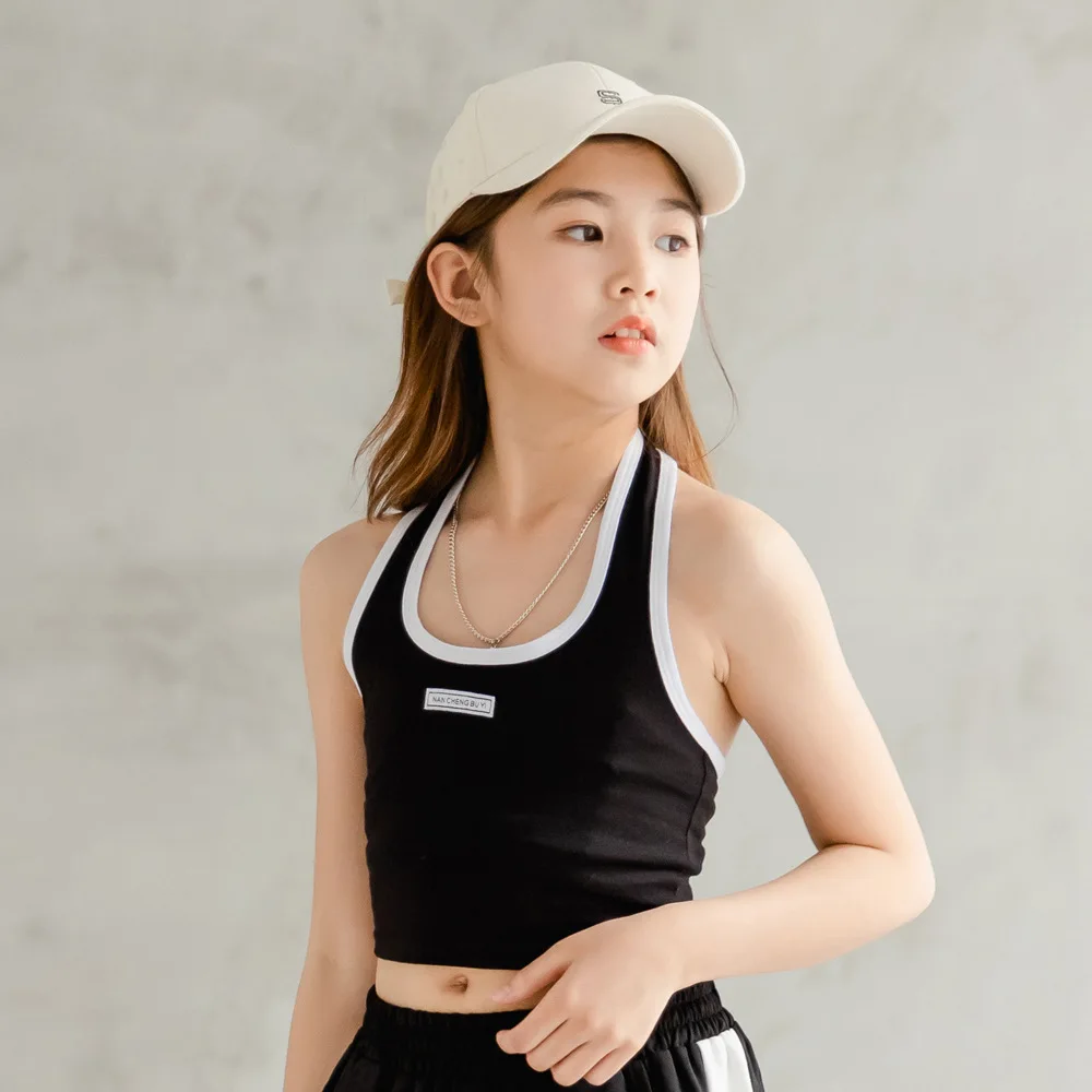 Summer Girls Sling Children's jazz dance costume Girls Sleeveless T-Shirt Exposed Belly Button Outerwear Summer Clothes for Girl 
Summer Girls Sling Children's jazz dance costume Girls Sleeveless T-Shirt Exposed Belly Button Outerwear Summer Clothes for Girl