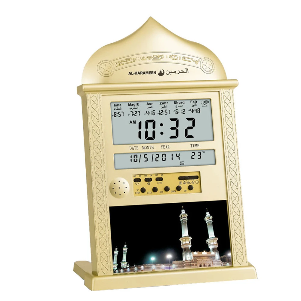 

1pcs Clock Azan Calendar Muslim Prayer Wall Clock Alarm Azan Table Clock For All Cities Home Decor Ramadan Party Gift