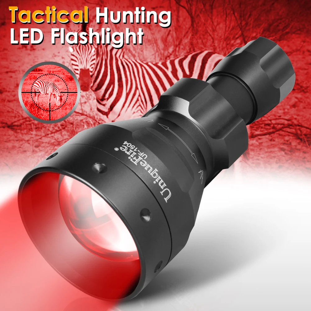 

UniqueFire 1504 Powerful XRE Red Light LED Flashlight 1 Mode / 3 Mode Zoom Adjustable Torch Lamp for Coyote Hog Predator Hunting