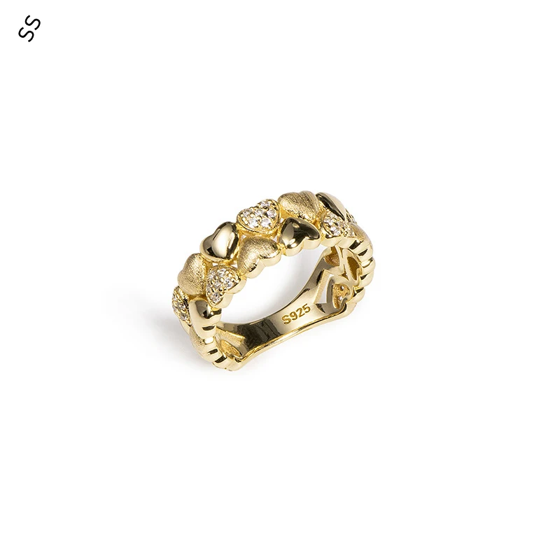 

Sterling Silver Love Ring S925 Europe and American Light Luxury Temperament Fashion Unique Gold Brushed Hand Jewel Accessories