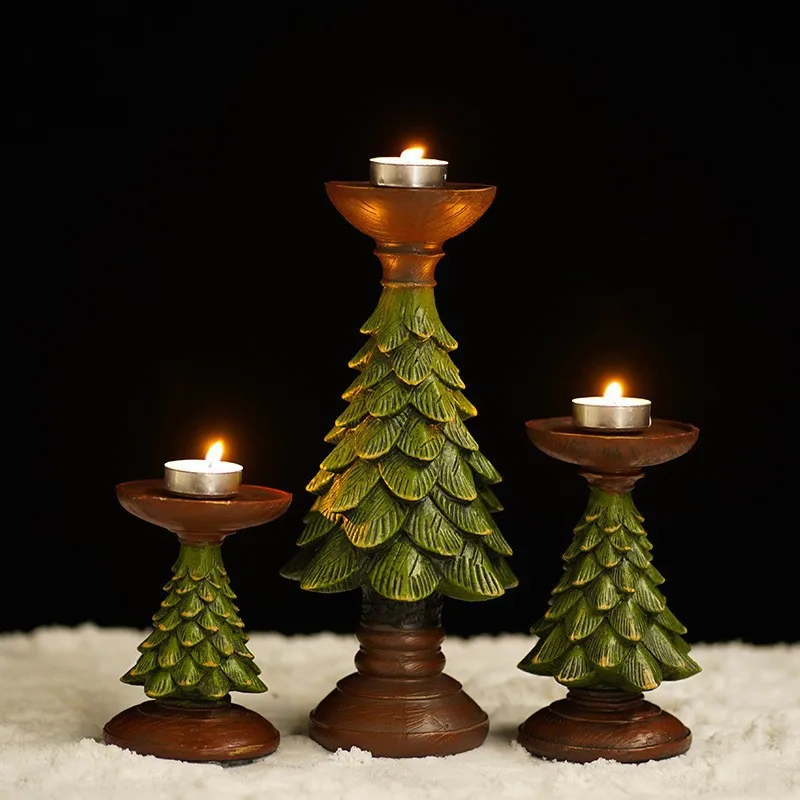 

Resin Candlestick Vintage Christmas Tree Candle Holder Figurines Decorative Craft Home Interior Living Room Desktop Decor