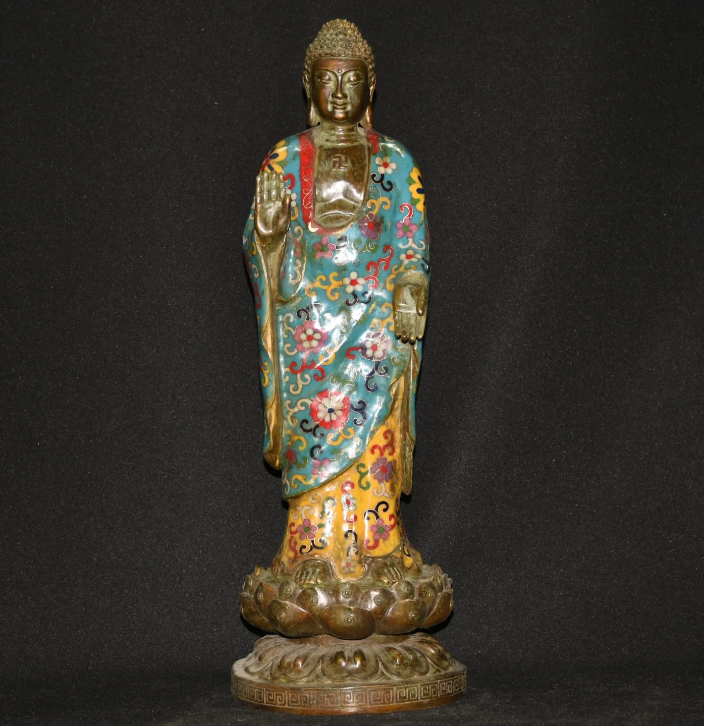 18"Tibetan Temple Collection Old Bronze Cloisonne Enamel Flower Texture Sakyamuni Standing Buddha Amitabha Worship Hall
18"Tibetan Temple Collection Old Bronze Cloisonne Enamel Flower Texture Sakyamuni Standing Buddha Amitabha Worship Hall