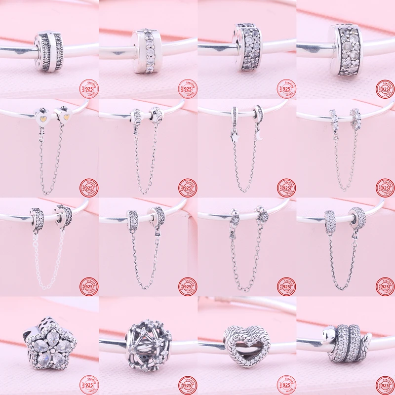 New 925 Sterling Silver Safety Chains Flower Love Clip Beads Fit Original Pandora Charms Bracelet DIY Women Girls Lovers Jewelry
New 925 Sterling Silver Safety Chains Flower Love Clip Beads Fit Original Pandora Charms Bracelet DIY Women Girls Lovers Jewelry