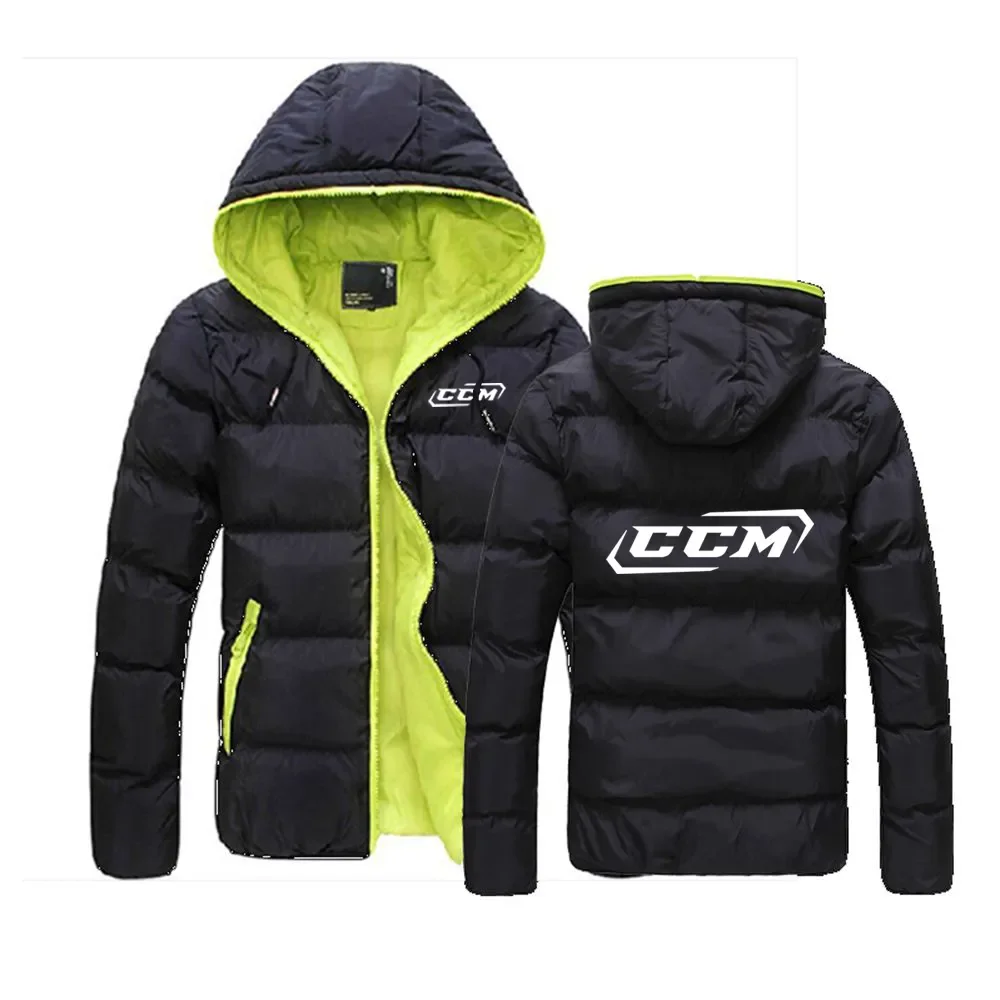 

CCM Men's New Printed Fashion Winter Fashionable Coats Color Block Zipper Hooded Harajuku Cotton Padded Keep Warmer Jacket Tops