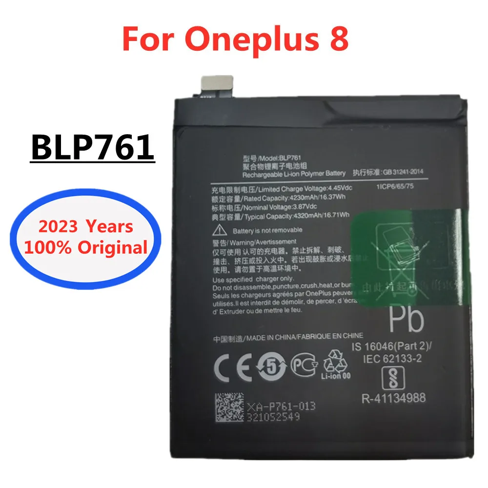 

2023 New Original BLP761 Phone Battery For Oneplus 8 One Plus 8 Smartphone Genuine Replacement Battery Batteries 4320mAh