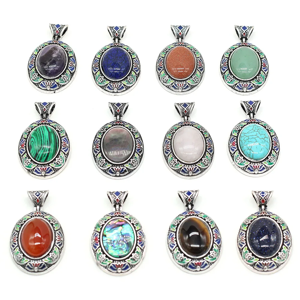 

Vintage Ethnic Style Natural Stone Shell Mother of Pearl Rose Quarzt Abalone Shell Pendant Necklace DIY Women's Jewelry Gifts