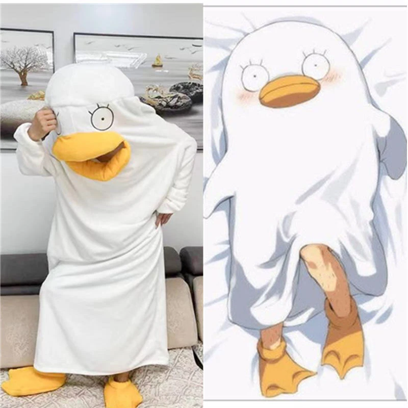 

White duck sand sculpture funny flannel dressing gown mutant duck conjoined doll doll costume funny couple style gintama pajamas