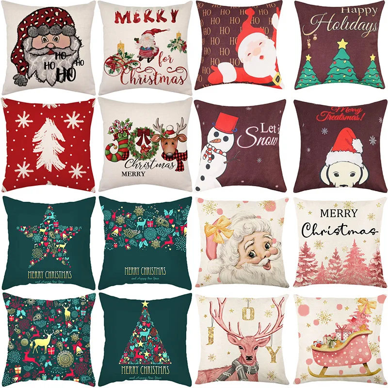 

2023 Christmas Snowflake Pillowcase Xmas Cute Santa Claus Cushion Cover 45x45 Garland Print Pillow Cover 45x45 Double Bed B0350G