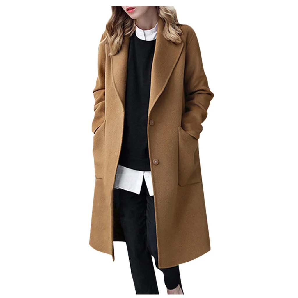 

Womens Autumn Classic Single Breasted Long Trench Jacket With Pocket Female Solid Color Lapels Windbreaker Winter Coat For Women