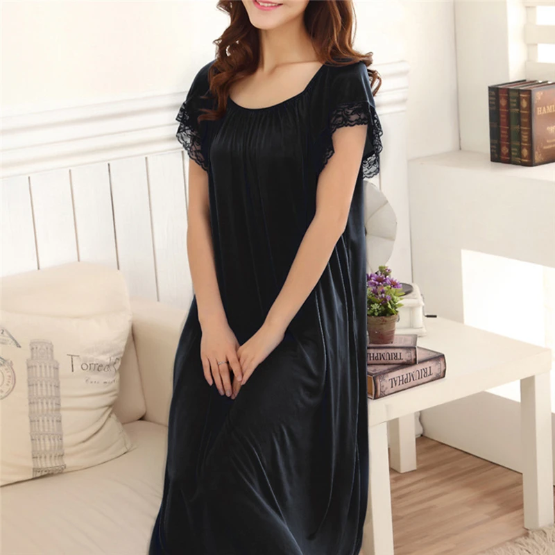 Women Night Gowns Sleepwear Lace Patchwork Nightwear Long Sleeping Dress Casual Ladies Home Dressing
Women Night Gowns Sleepwear Lace Patchwork Nightwear Long Sleeping Dress Casual Ladies Home Dressing