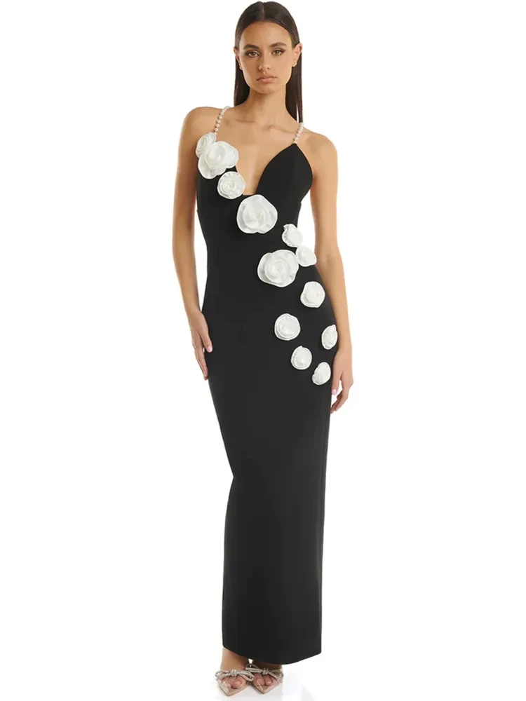 Women Celebrity Sexy Backless Pearl Black Flower Patchwork Maxi Long Bodycon Bandage Dress Elegant Evening Party Club Dress
Women Celebrity Sexy Backless Pearl Black Flower Patchwork Maxi Long Bodycon Bandage Dress Elegant Evening Party Club Dress