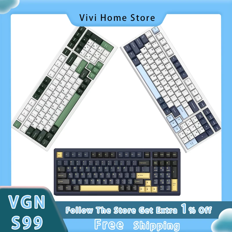 

Vgn S99 Customized Mechanical Keyboard 99 Key Three Mode Single Key Slotting Full Key Hot Plug Gasket Structure Game Keyboard