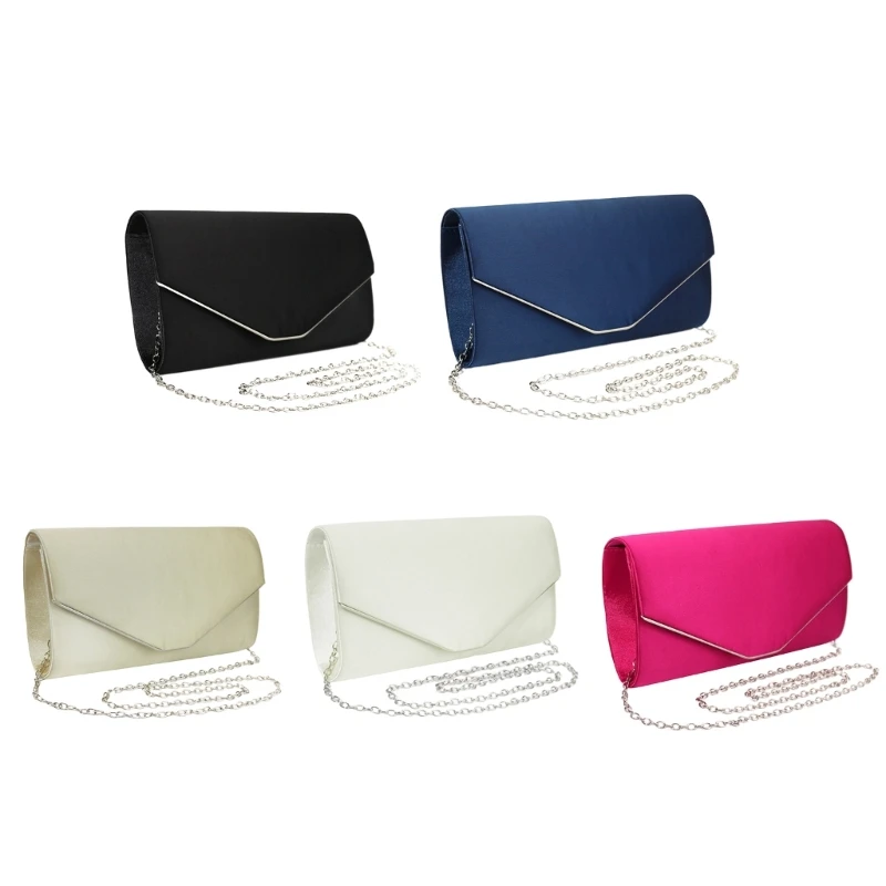 

Women Formal Evening Bag with Chain Banquet Purse Elegant Solid Color Envelope Shoulder Bag Female Party Clutch Cocktail Handbag