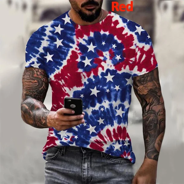 

Europe and America Men's Fashion T-shirts American Flag Printed Short Sleeved Shirts Graphic Printing Round Neck Tops