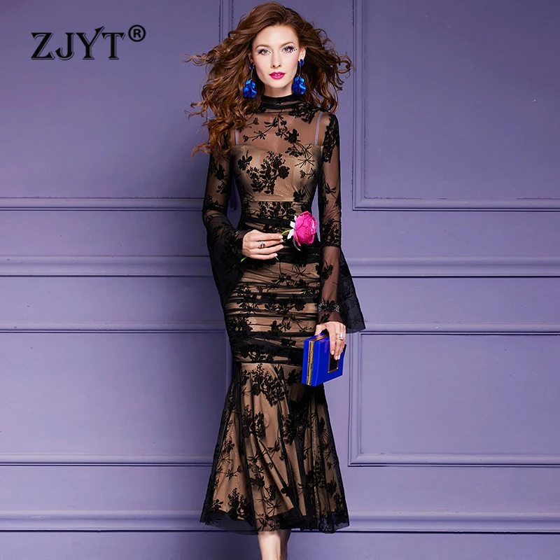 ZJYT Black Sexy Mermaid Evening Party Dresses for Women Elegant Flare Sleeve Transparent Mesh Dress Special Occasion Formal Robe
ZJYT Black Sexy Mermaid Evening Party Dresses for Women Elegant Flare Sleeve Transparent Mesh Dress Special Occasion Formal Robe