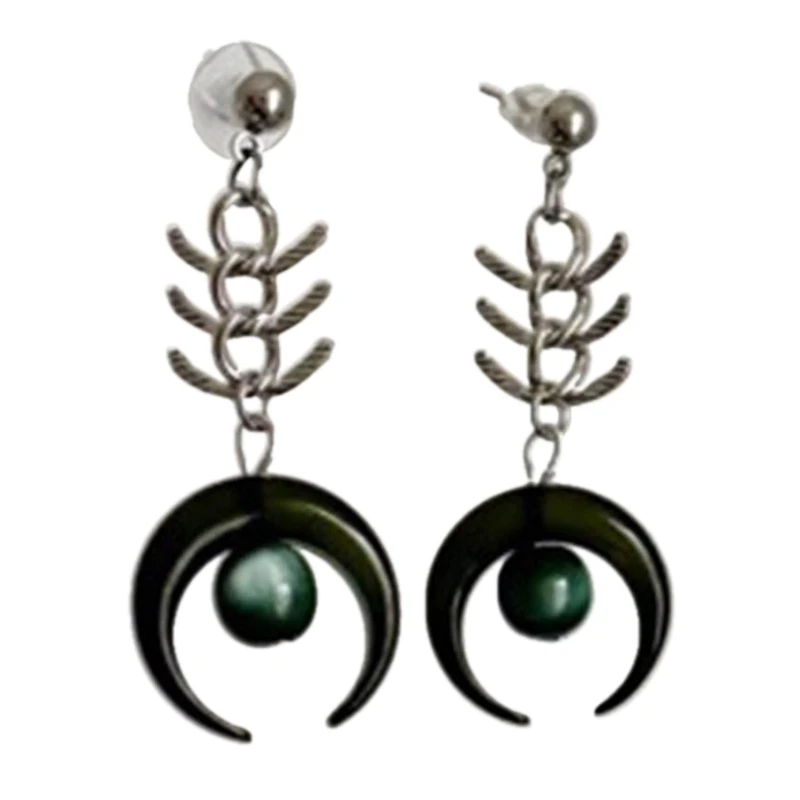 Y166 Элегантные темно-зеленые серьги-подвески с луной, крутые висячие украшения для ушей в виде рыбьей кости 
Y166 Элегантные темно-зеленые серьги-подвески с луной, крутые висячие украшения для ушей в виде рыбьей кости