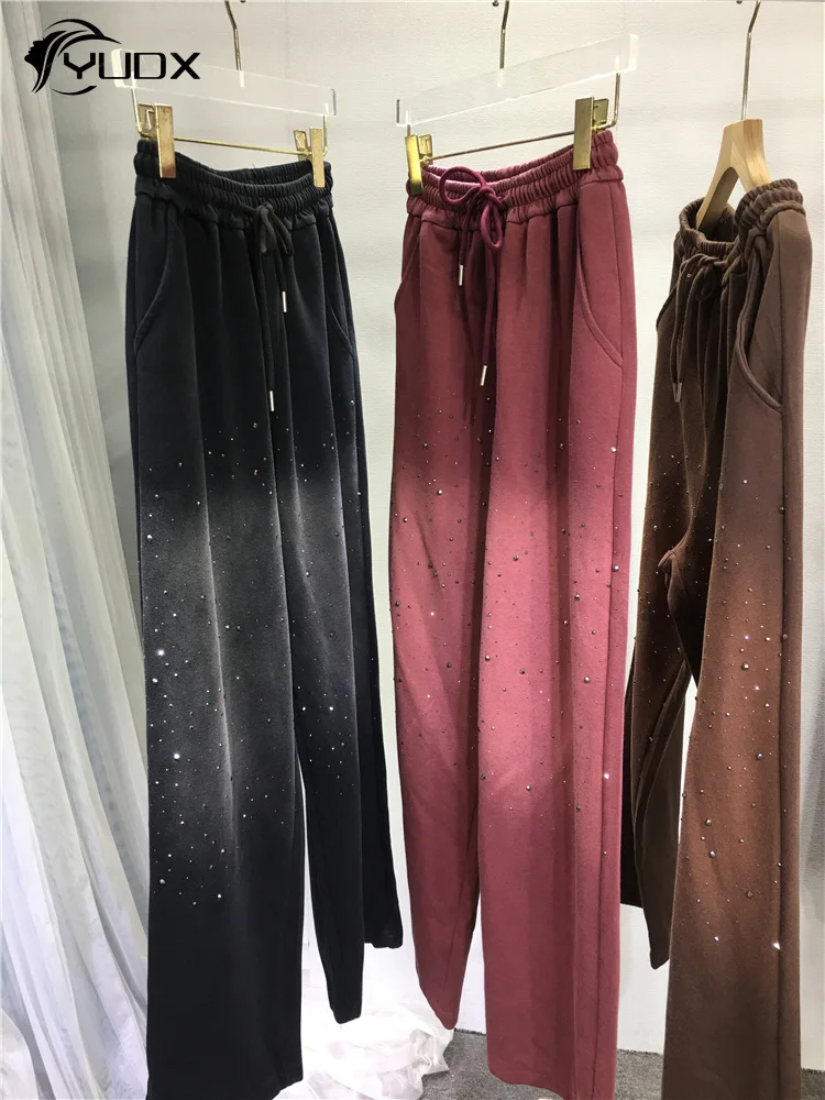 YUDX New Autumn Winter Wide Leg Straight Pants Drawstring Elastic High Waist Gradient Tie Dyeing Hot Drilling Long Trousers
YUDX New Autumn Winter Wide Leg Straight Pants Drawstring Elastic High Waist Gradient Tie Dyeing Hot Drilling Long Trousers