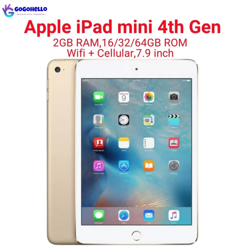

Original Apple iPad mini 2015 iPad mini 4th Gen Wifi+Cellular 16/32/64GB 2GB 7.9'' 8134 mAh iOS 9 A8 IPS LCD 95% New Tablet