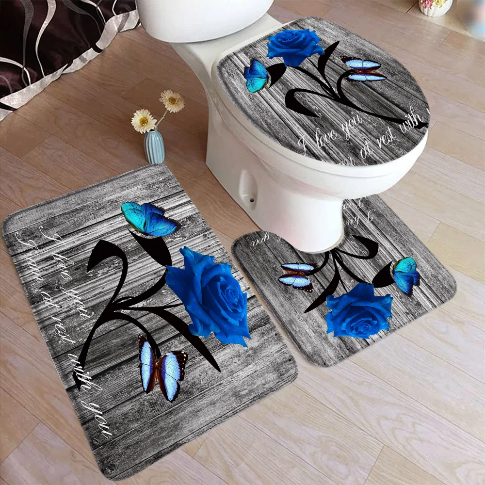 Teal Rose Bath Mat Blue Rose Flower Butterfly Gray Rustic Wooden Board Creative Retro Bathroom Decor Toilet Cover Set Floor Rug
Teal Rose Bath Mat Blue Rose Flower Butterfly Gray Rustic Wooden Board Creative Retro Bathroom Decor Toilet Cover Set Floor Rug