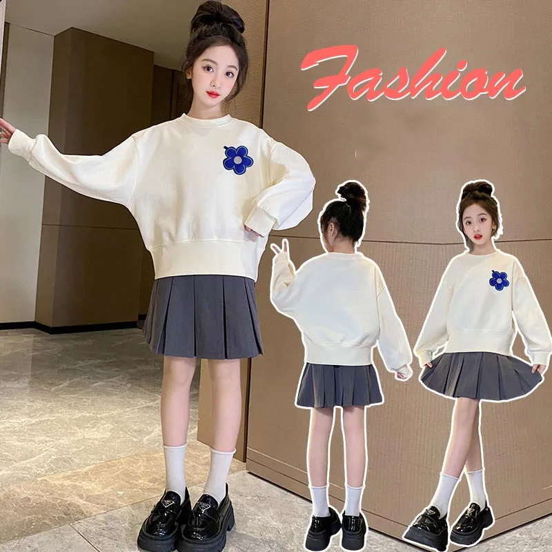 Spring Autumn Girl Children's Top And Bottom Set Junior Girl Flower O-neck Sweatshirt+Pleated Skirt School Girl 2PCS Clothes Set
Spring Autumn Girl Children's Top And Bottom Set Junior Girl Flower O-neck Sweatshirt+Pleated Skirt School Girl 2PCS Clothes Set