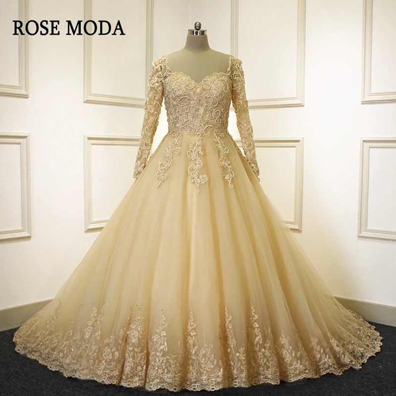 Rose Moda Luxury Long Lace Sleeves Champagne Wedding Dress Real Photos Custom Make
Rose Moda Luxury Long Lace Sleeves Champagne Wedding Dress Real Photos Custom Make
