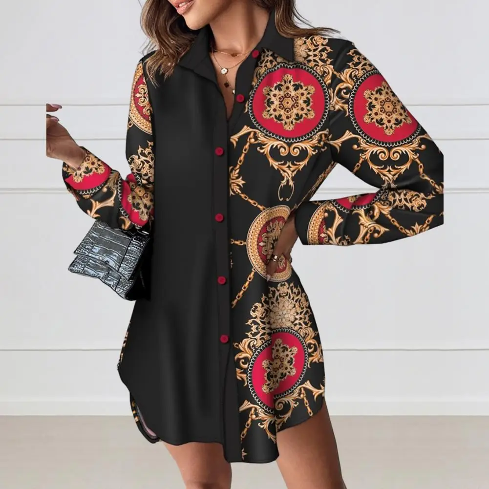 Autumn Winter Dress Printed Asymmetric Hem Women's Mini Dress with Single-breasted Turn-down Collar Long Sleeve Buttons
Autumn Winter Dress Printed Asymmetric Hem Women's Mini Dress with Single-breasted Turn-down Collar Long Sleeve Buttons