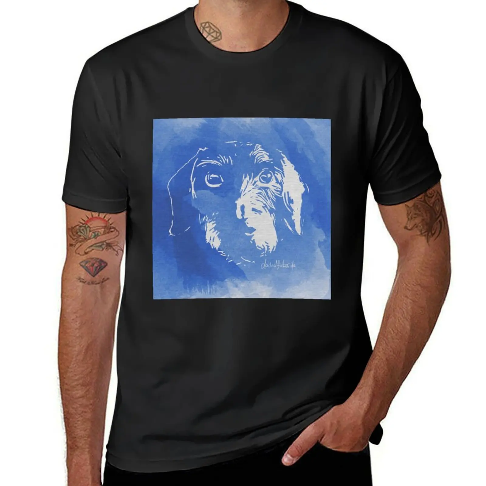 

Shaggy Dachshund blue art T-Shirt sweat customs design your own kawaii clothes plain slim fit t shirts for men