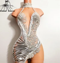 Sparkly High Neck Short Pom Dress Beaded Crystal Diamond Birthday Party Dresses Pleats Mini Cocktail Robe De Soirée Femme
Sparkly High Neck Short Pom Dress Beaded Crystal Diamond Birthday Party Dresses Pleats Mini Cocktail Robe De Soirée Femme