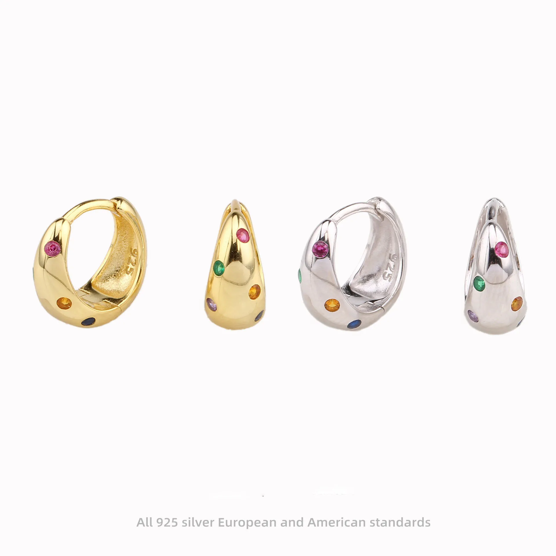 

Bohemia Sterling Silver Zircon Earring Hook 100% S925 Pendientes plateados 18K real Gold Plated Hoop Earrings for Women Jewelry