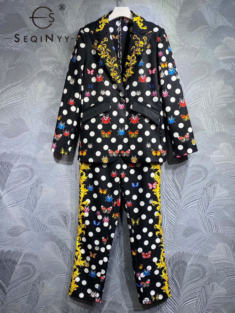 SEQINYY Black Suit Spring Autumn New Fashion Design Women Runway High Street Vintage Flower Dot Print Blazer + Pants Elegant
SEQINYY Black Suit Spring Autumn New Fashion Design Women Runway High Street Vintage Flower Dot Print Blazer + Pants Elegant