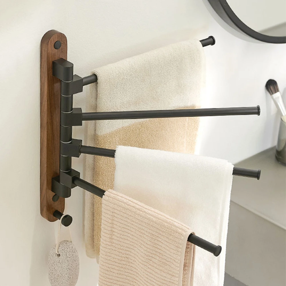 

Walnut Swivel Towel Bars Hanger Bathrobe Towel Rack Holder Wall Mounted Rotatable Bathroom Accessories