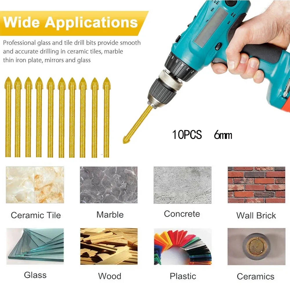 Tile Drill Tip Glass Tungsten Carbide 10* 10pcs 6mm Ceramic Drilling Bit Head High Strength Durable High Quality Nice
Tile Drill Tip Glass Tungsten Carbide 10* 10pcs 6mm Ceramic Drilling Bit Head High Strength Durable High Quality Nice