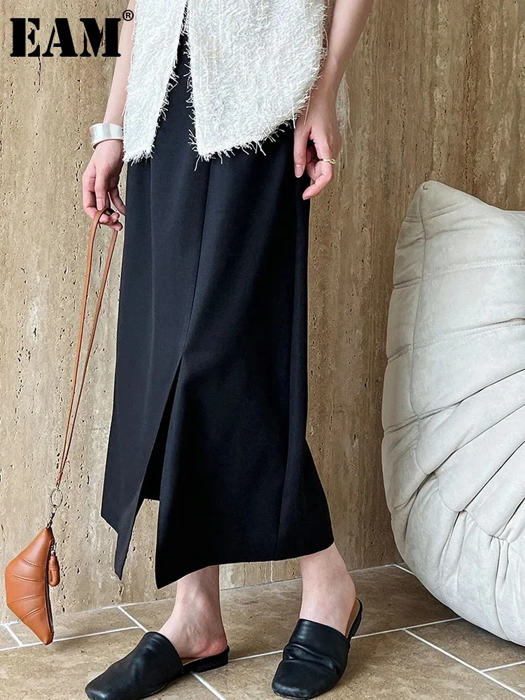 

[EAM] High Waist Black Brief Front Hem Slit Elegant A-line Half-body Skirt Women Fashion Tide New Spring Autumn 2024 1DH5581