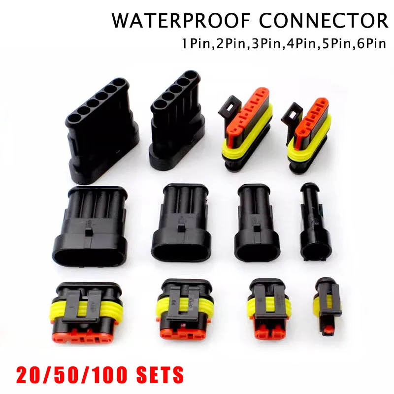 

20/50/100Sets AMP Waterproof Connector 1/2/3/4/5/6 Pin 12A IP68 Electrical Automotive Wire Connector Plug Terminals Truck Car