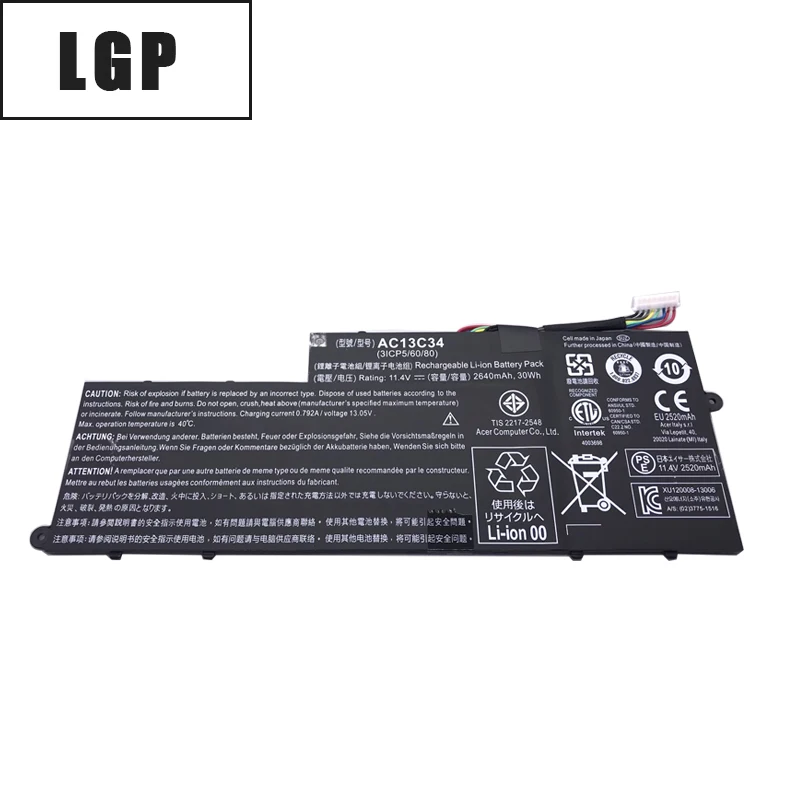 

LGP New AC13C34 Laptop Battery For Acer Aspire V5-122P V5-132 E3-111 E3-112 ES1-111M MS237 KT.00303.005 11.4V 2640mAh 30WH
