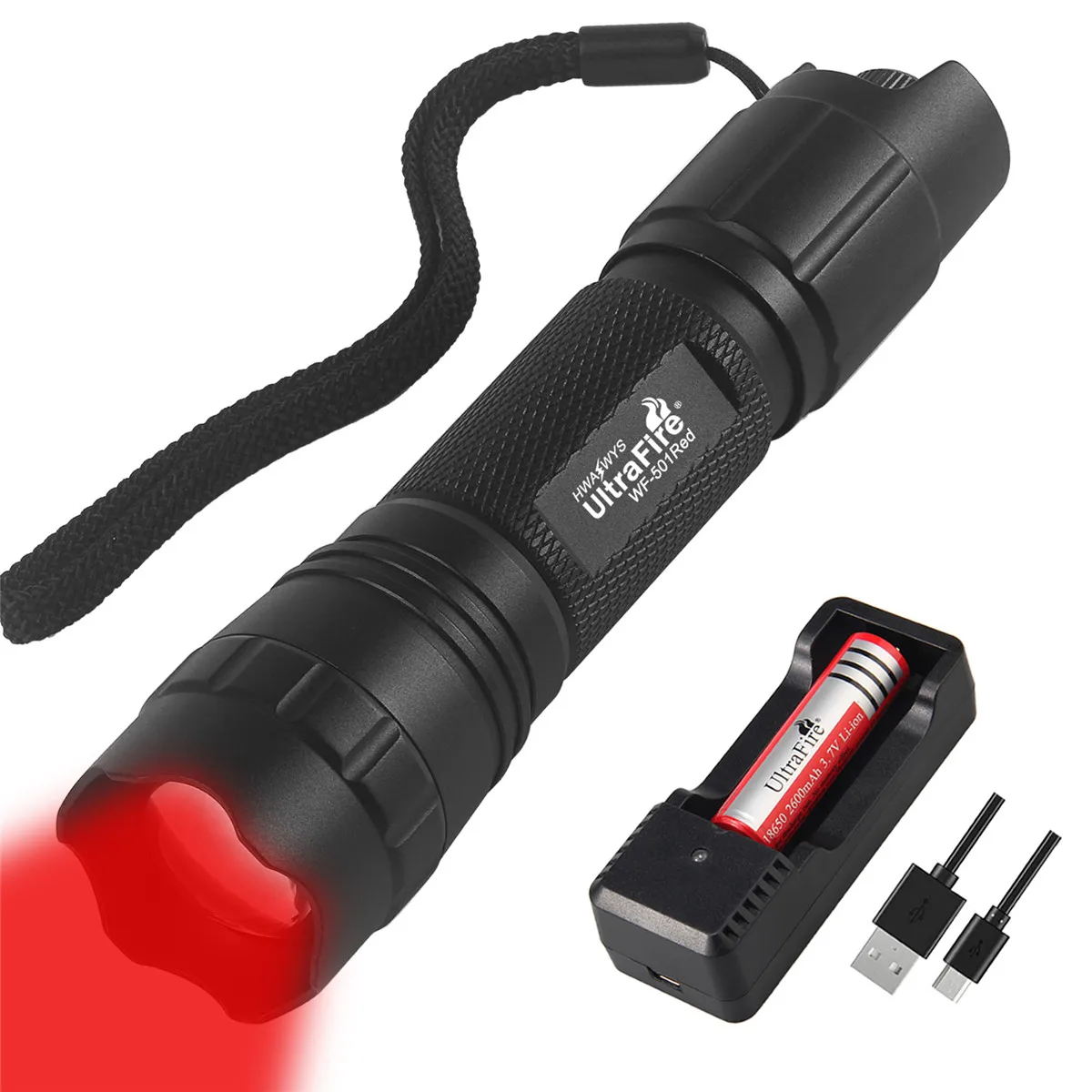 

UltraFire CF-501R Red Hunting Flashlight 1 Mode Infinite Dimming Tactical Torch Light Zoomable LED Lantern for Night Observation