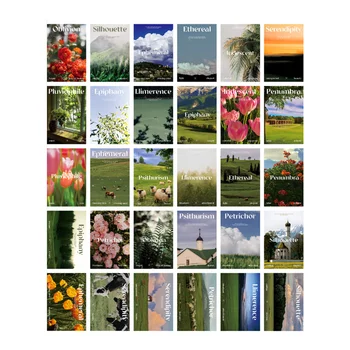 신비한 마을 테마 엽서, 아름다운 풍경 장식 그림, 창의적인 배경 벽 콜라주 키트, 아트 포스터 카드 30
