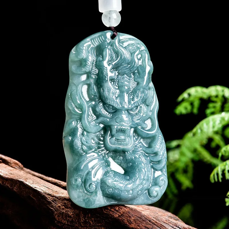 

Natural Burmese Blue Emerald Dragon Jade Pendant Necklace Hand-carved Fashion Charm Jewelry Luxury Amulet Gifts for Men Zodiac
