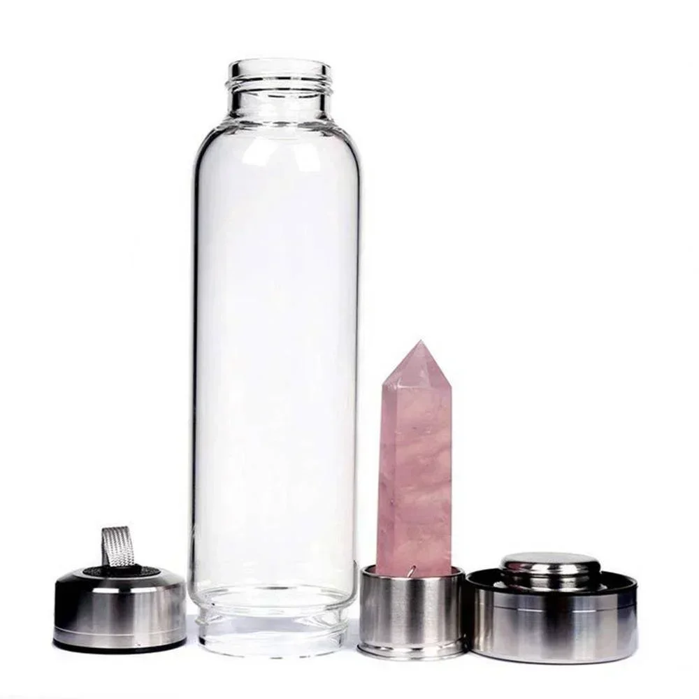 

Water Bottle Natural Crystal Stone Diamond Point Healing Obelisk Wand Healing Elixir Quartz Crystal Gem Colors Rope Gemstone Cup