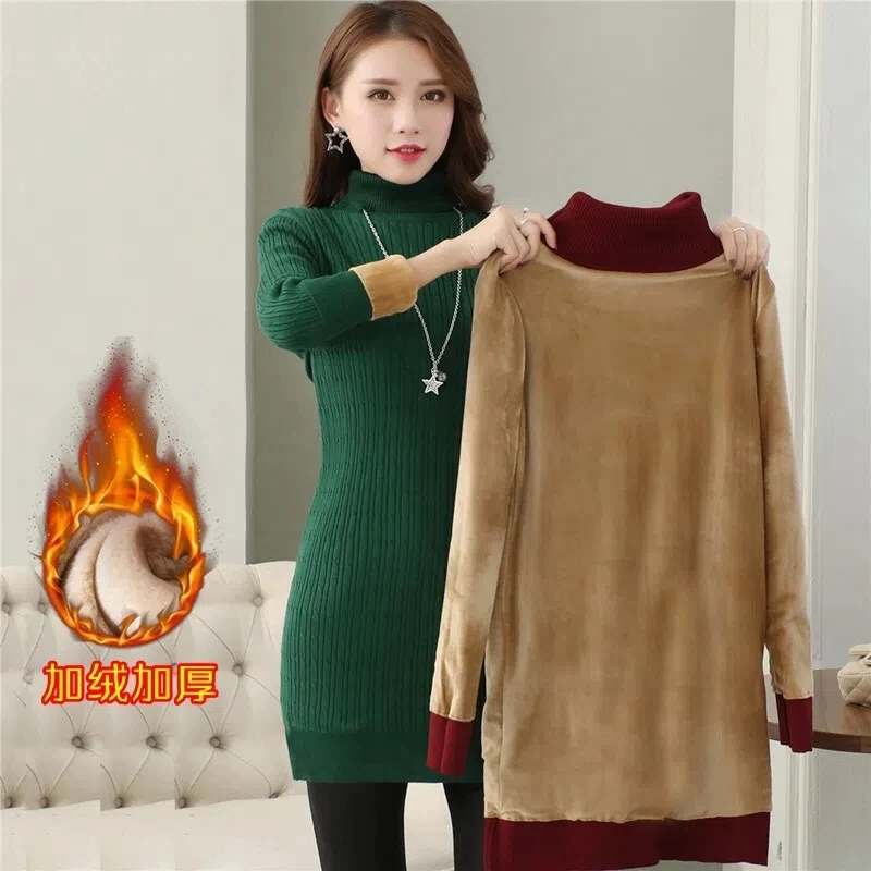 Turtleneck Women's Sweater Pullover Mid-Length Add Velvet And Thicken Keep Warm Knitwear Elegant Bottoming Sweater Dress Female
Turtleneck Women's Sweater Pullover Mid-Length Add Velvet And Thicken Keep Warm Knitwear Elegant Bottoming Sweater Dress Female