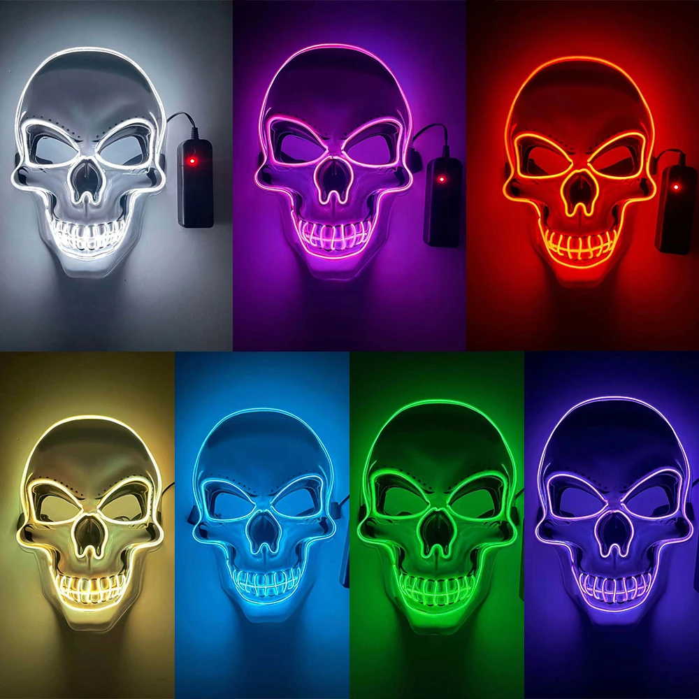 

New Glowing Skull Mask Halloween Party Horror Ghost Death Skeleton LED Face Cover Scary Cosplay Light Up Masquerade Masks