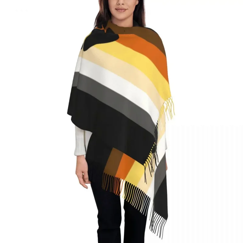 

Gay Bear Paw Pride Flag Scarf for Women Luxury Winter Wrap Shawl LGBT GLBT Tassel Wraps