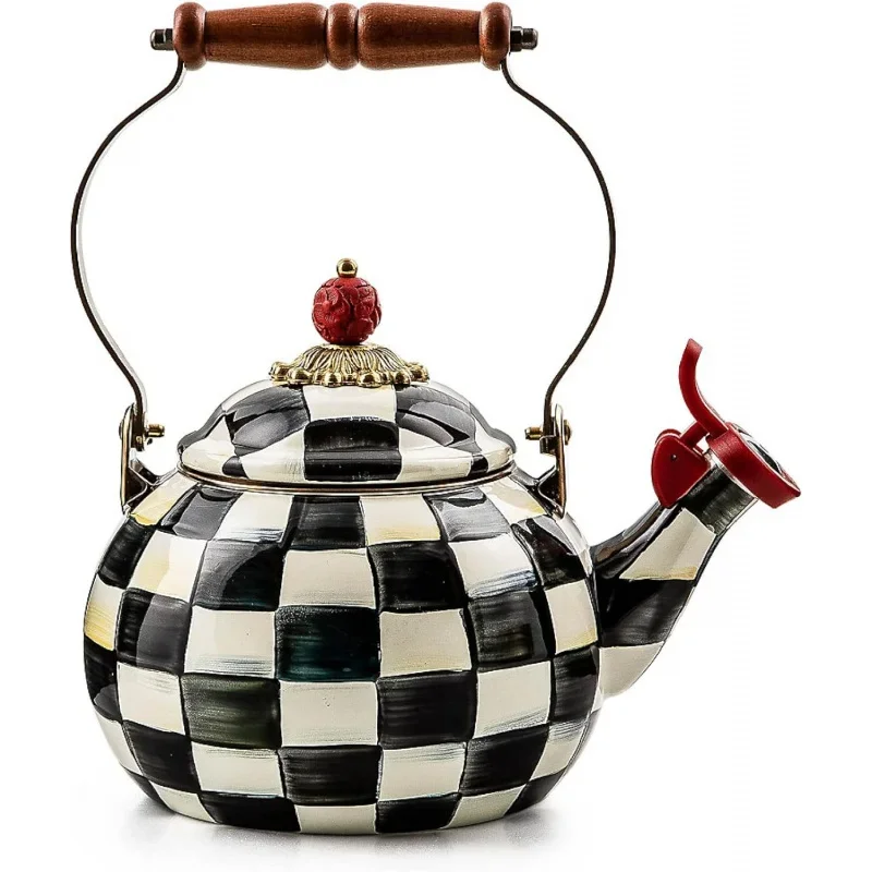 

MacKenzie-Childs Courtly Check Enamel Whistling Tea Kettle, Decorative Teapot