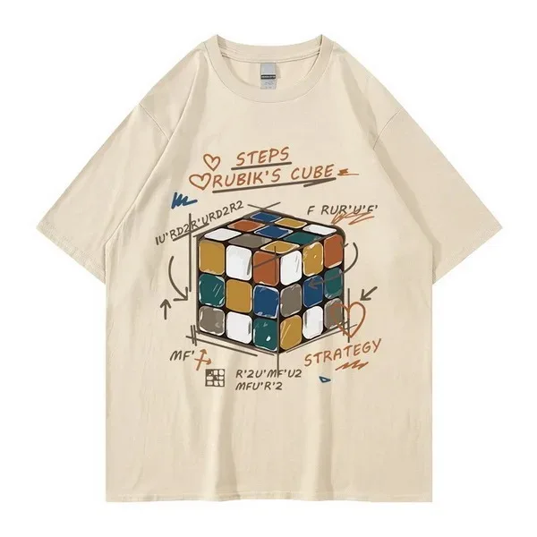 

2024 Streetwear Harajuku T Shirt Rubik's cube Print Tshirt Men Summer Short Sleeve T-Shirt Cotton Loose Tops Tees