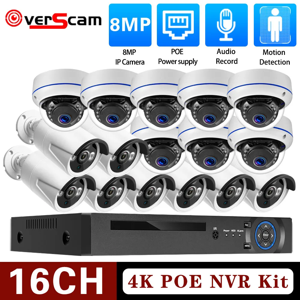 

H.265 16CH 4K NVR Kit 8MP Ai Indoor Vandal-Proof Dome Waterproof Camera System Audio POE IP Camera Video Surveillance Set