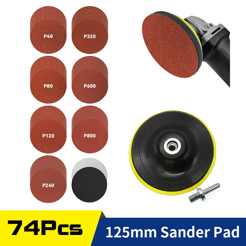 

Hook and Loop Sandpaper 5 Inch Sanding Pad M10 Threads, Sanding Discs 40-800 Grits with Buffering Pads, for Angle Grinder Sander