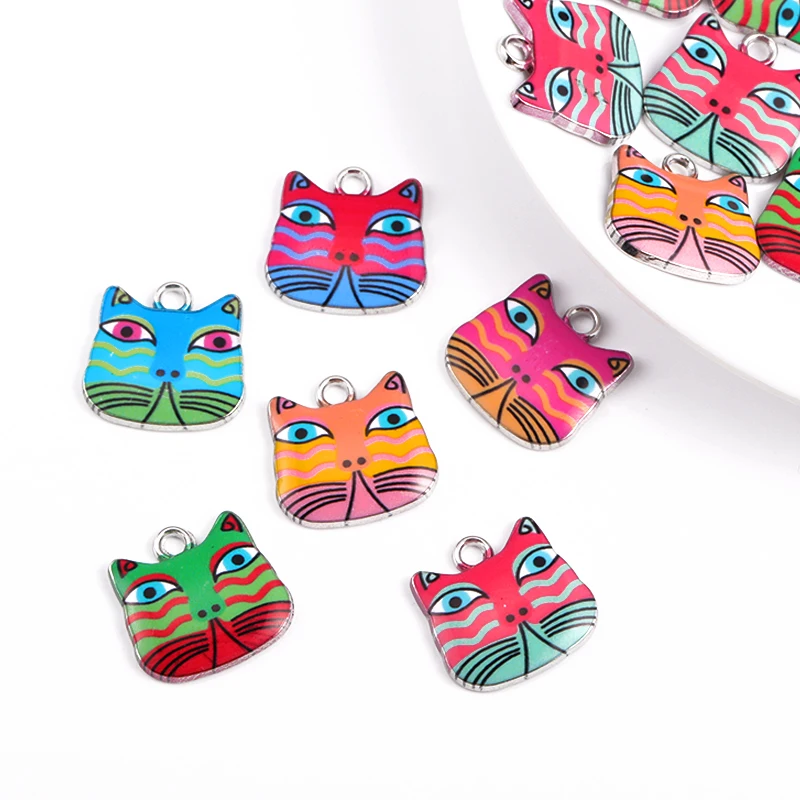 

10Pcs/Lot Zinc Alloy Enamel Creative Painted Cat Charms For DIY Necklace Bracelet Earrings Jewelry Making Accessories Pendants