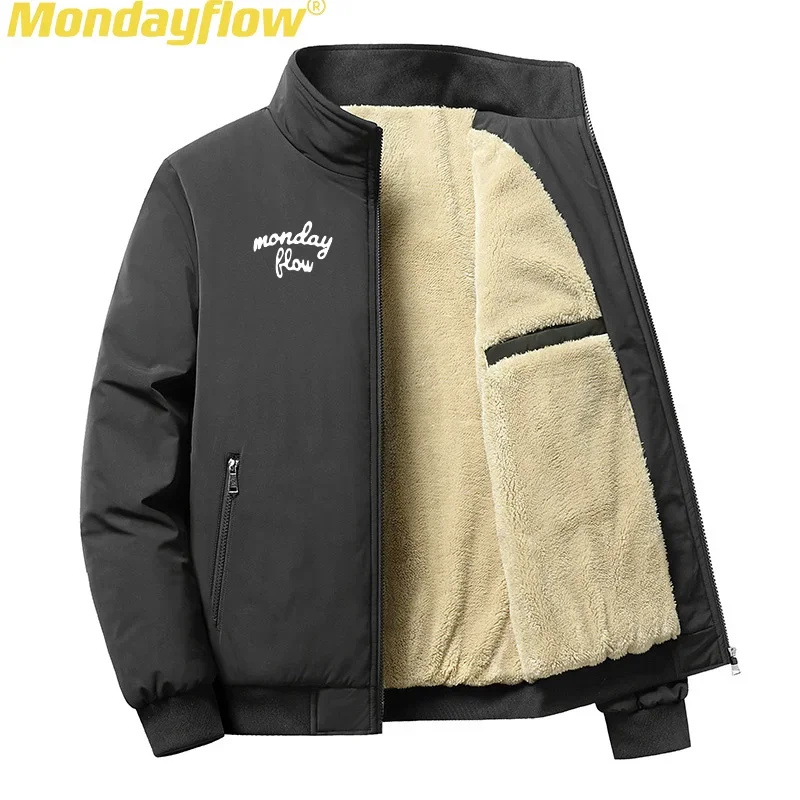 

Mondayflow, зимняя одежда для гольфа, Мужская Флисовая однотонная теплая куртка с воротником-стойкой, утепленная Базовая куртка для гольфа, Мужская одежда для гольфа